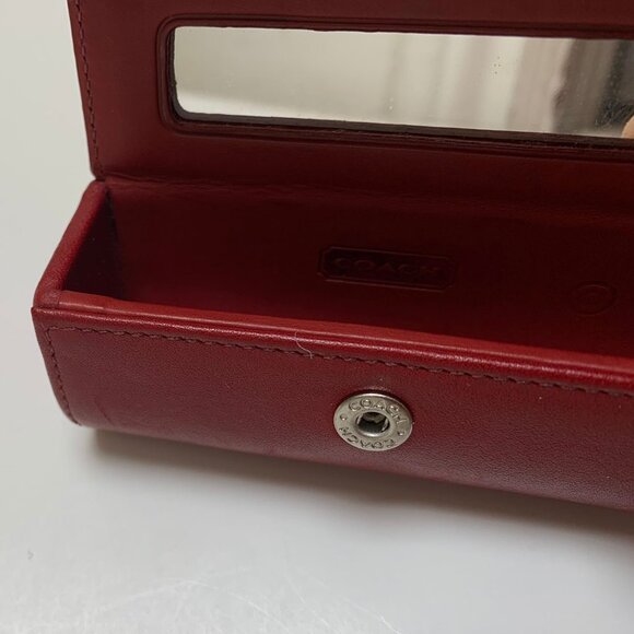 Rare Vintage Coach Burgundy Leather Lipstick Holder with Mirror - Picture 2 of 4